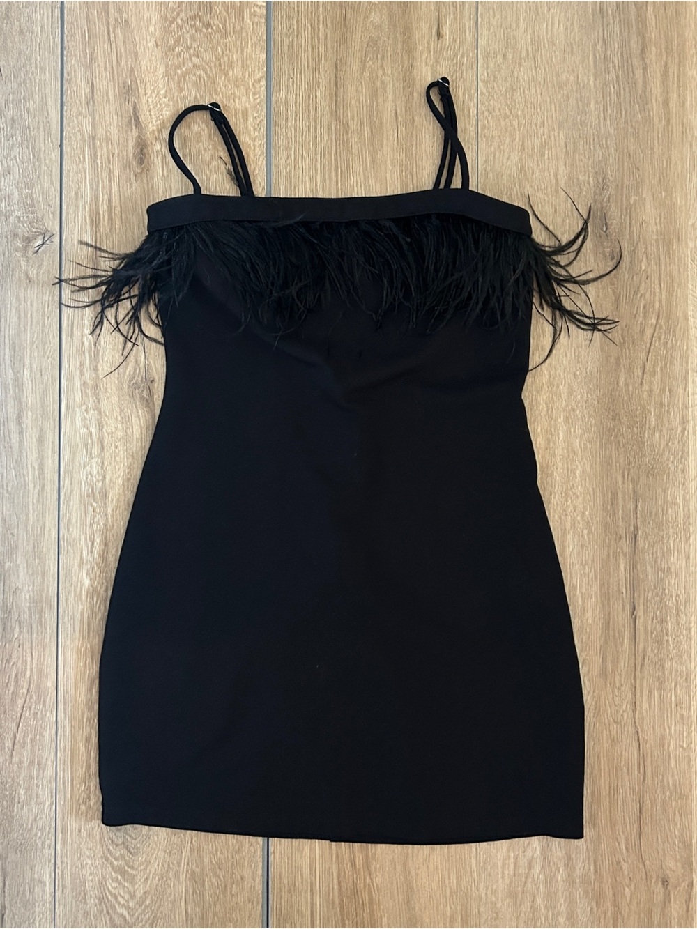 wild fable Black Feather-Trim Mini Dress